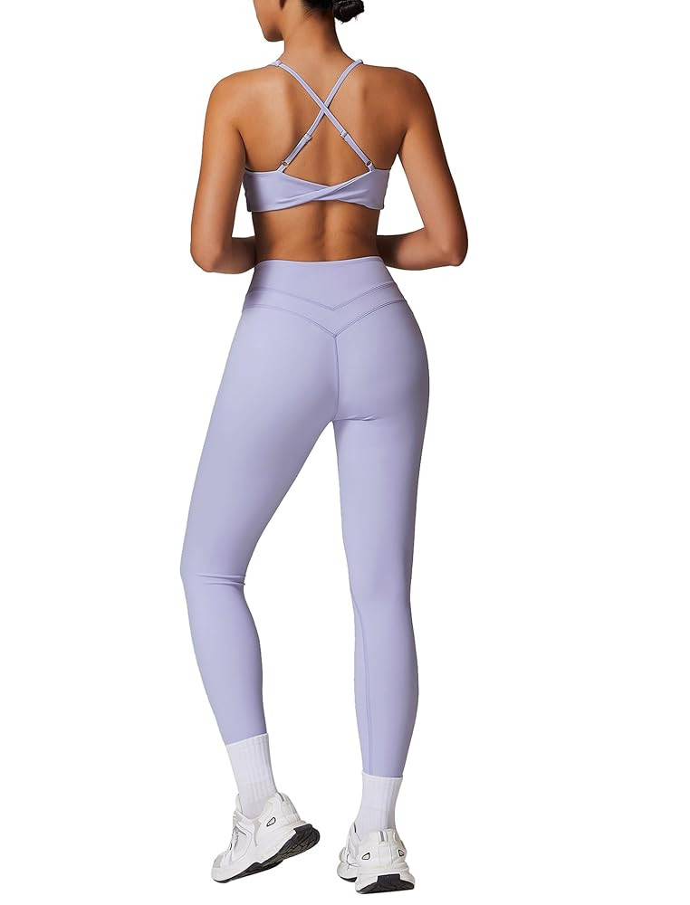 Womens Workout Sets Adjustable Straps Sports Bras and High Waist Leggings Sets Pilates 2 Piece Ou... | Amazon (US)