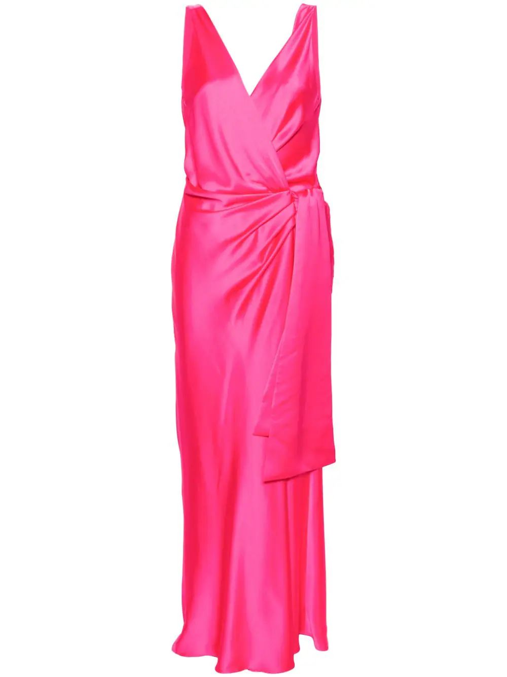 The DetailsPINKOElegant Hammered satin gownMade in ItalyHighlightsfuchsia pink satin finish wrap ... | Farfetch Global