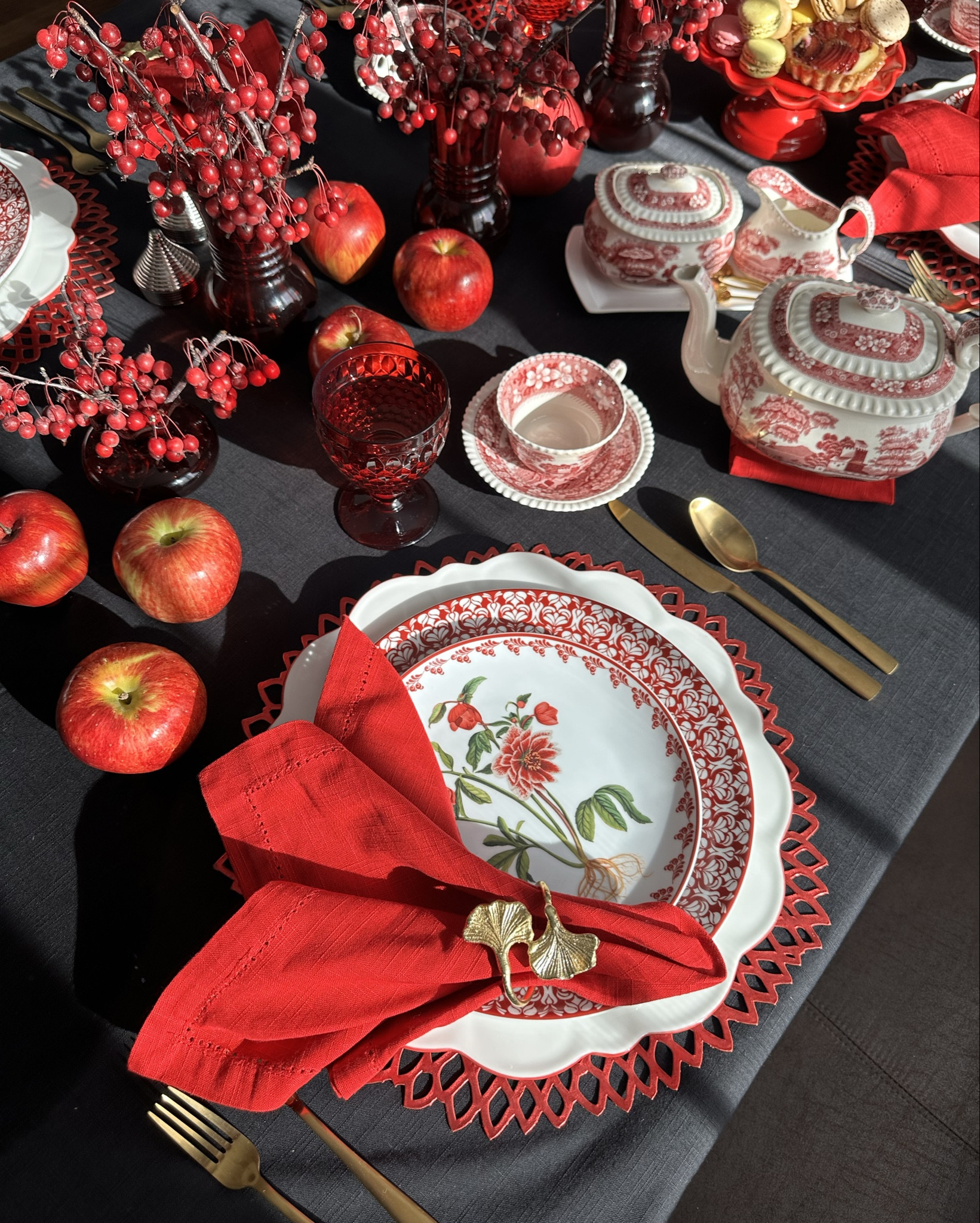 Beautiful & inviting Lunch Table Setting with hemstitched linens, Aerin dishes, and vintage tea service.  

#LTKHome #LTKParties #LTKHoliday