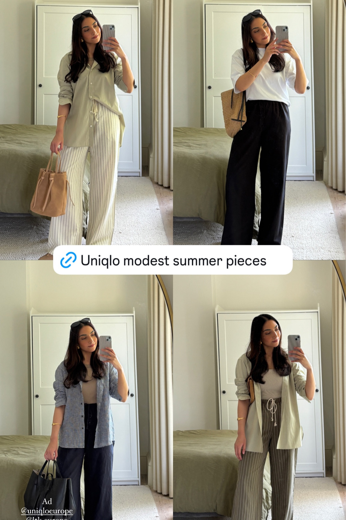 uniqlo, modest fashion, summer fashion, linen shirt, cotton shirt, linen blend trouser, stripe trouser, wide leg linen trouser, bra top, vest top

#LTKeurope #LTKfindsunder50 #LTKSeasonal
