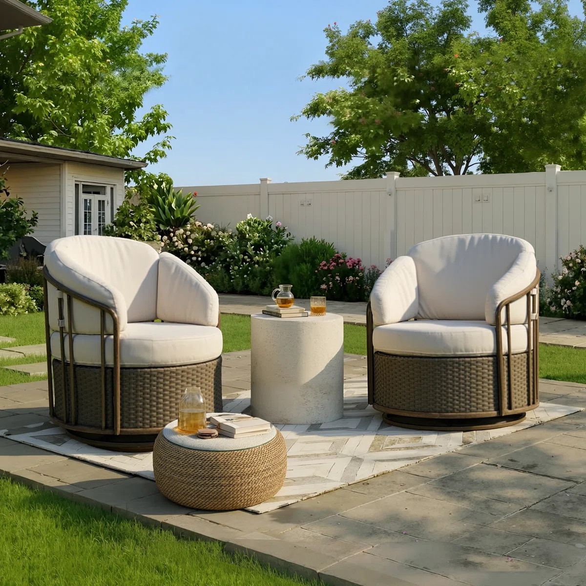 Wicker Outdoor Swivel And Glide Chairs, Patio Rocking Chair With Cushions (set Of 2) | Wayfair North America