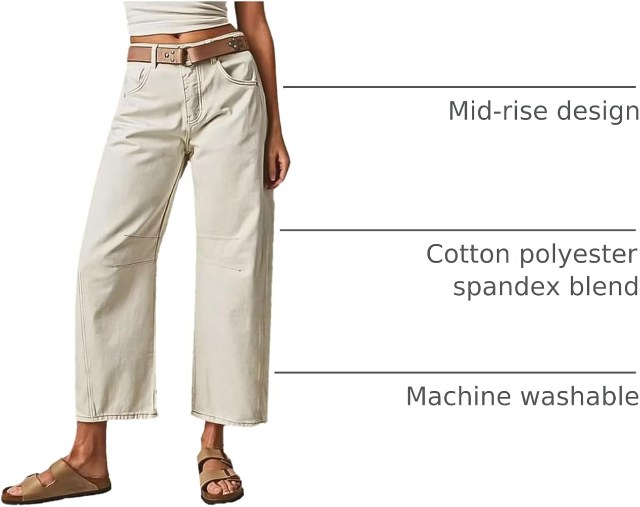Flamingals Women’s Mid Waist Wide Straight Leg Jeans Casual Fashion Trendy Denim Crop Denim Pan... | Amazon (US)