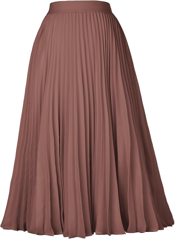 GRACE KARIN Pleated Midi Skirt for Women Chiffon A-Line Outfits | Amazon (US)
