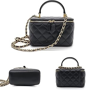 Small Genuine Leather Purse Quilted Crossbody Bag for Women, Mini Top-Handle Shoulder Handbag w/G... | Amazon (US)