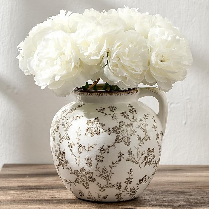 5.39 Inch Vintage Brown Chinoiserie Floral Vase, Antique Rustic Ceramic Vase for Home Decor, Livi... | Amazon (US)