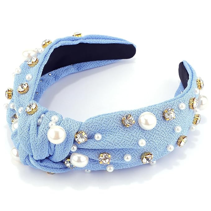 VELSCRUN Light Blue Headband Knotted Pearl and Rhinestone Crystal Hair Accessories for Women, Gir... | Amazon (US)