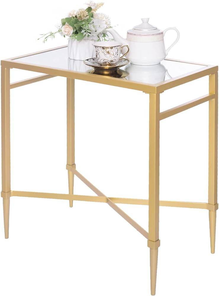 GIFTTROVE Gold End Table, Rectangle Side Table with Mirrored Top, Modern Metal End Table, Small N... | Amazon (US)