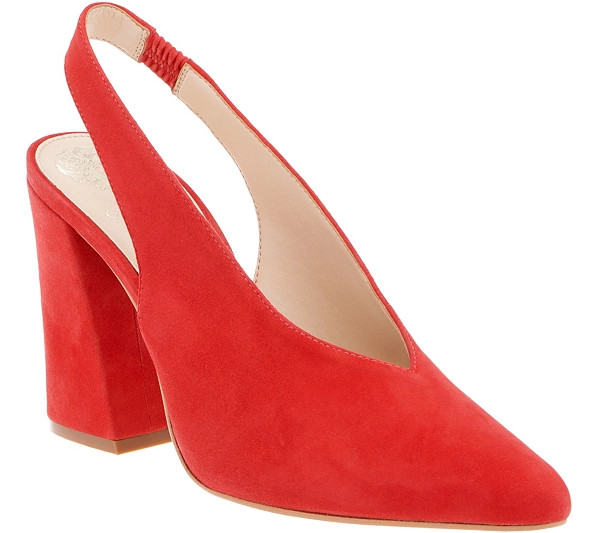 Vince Camuto Leather Block Heeled Sling-Back Pumps -Tashinta — QVC.com | QVC