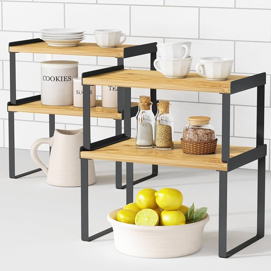 Kitchen Cabinet Organizer Shelves Set of 4, Expandable Counter Shelf Rack for Plate Dish Cup Mug ... | Amazon (US)