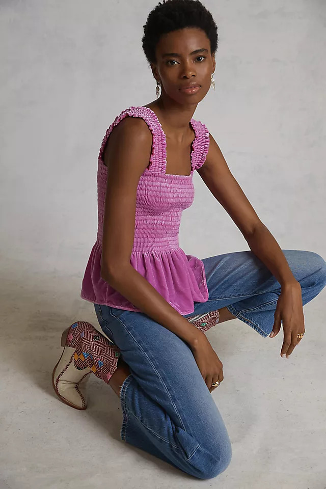 Smocked Velvet Babydoll Tank | Anthropologie (US)