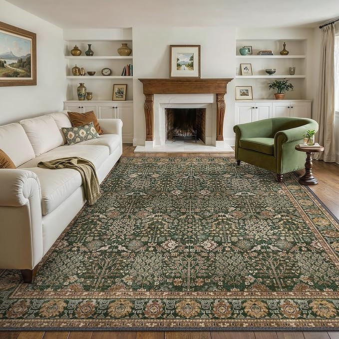 Bavni Washable Rugs 8x10-Machine Washable Rug Lightweight Low Pile, Vintage Floral Rug Non-Sheddi... | Amazon (US)