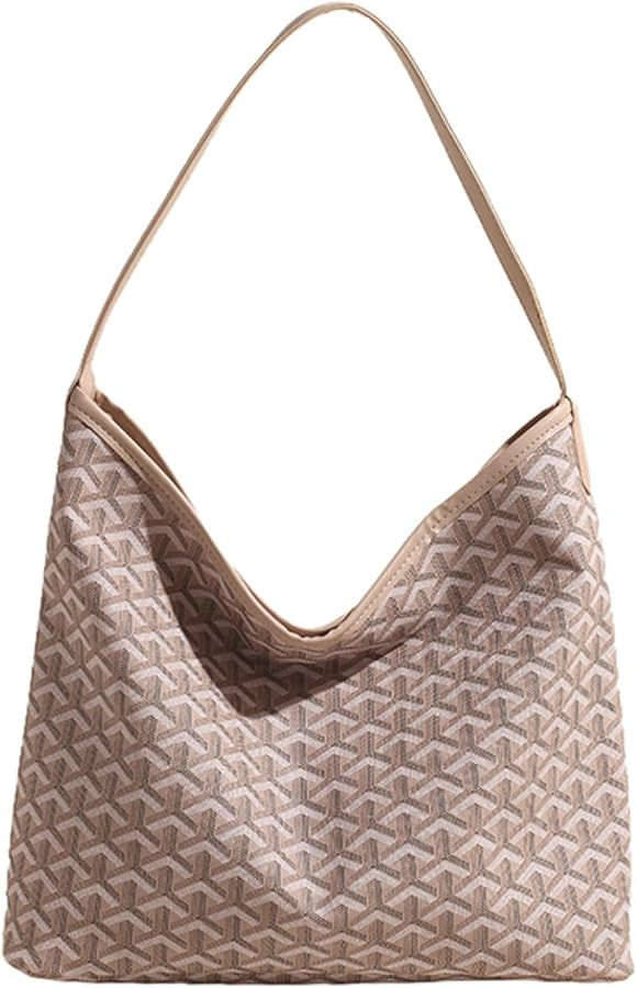 Geometric pattern shoulder bag, large capacity shoulder bag, brown trim, stylish women's crossbod... | Amazon (US)