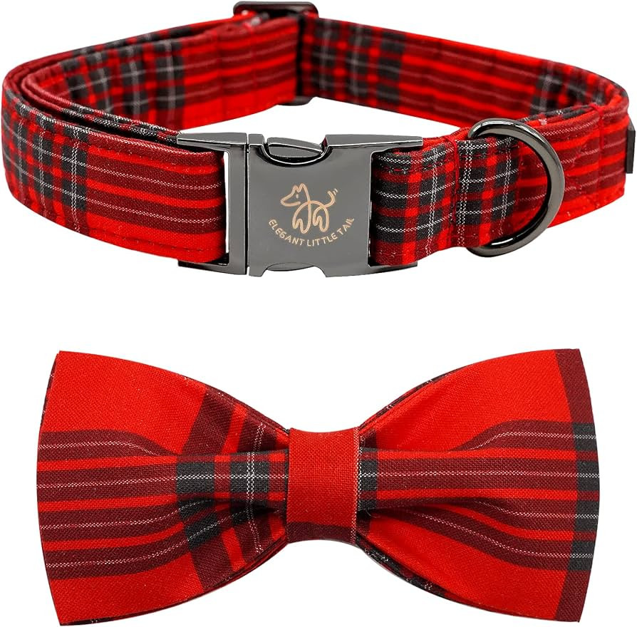 Elegant little tail Dog Collar with Bow - Christmas Plaid Dog Collar Bow Boy Girl Dog Bowtie Pet ... | Amazon (US)