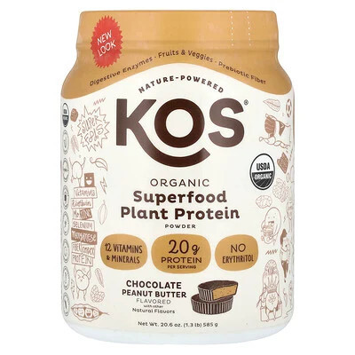 KOS, Organic Superfood Plant Protein Powder, Chocolate Peanut Butter, 1.3 lb (585 g) | iHerb