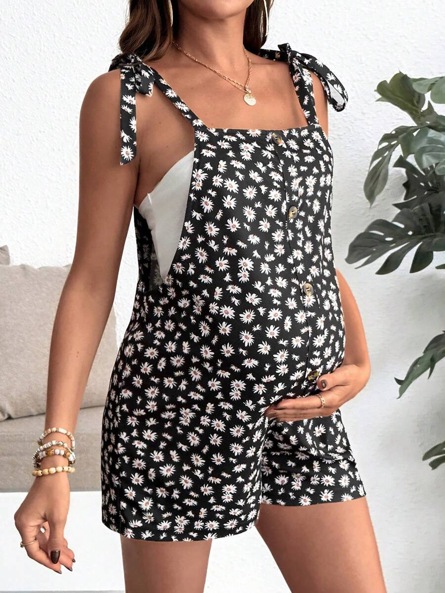 SHEIN Maternity Daisy Print Button Detail Jumpsuit | SHEIN