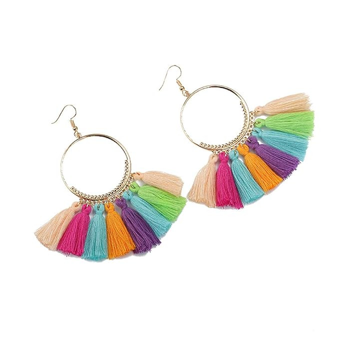 Boho Tassel Earrings Hoop Dangle Ear Drop for Women | Amazon (US)