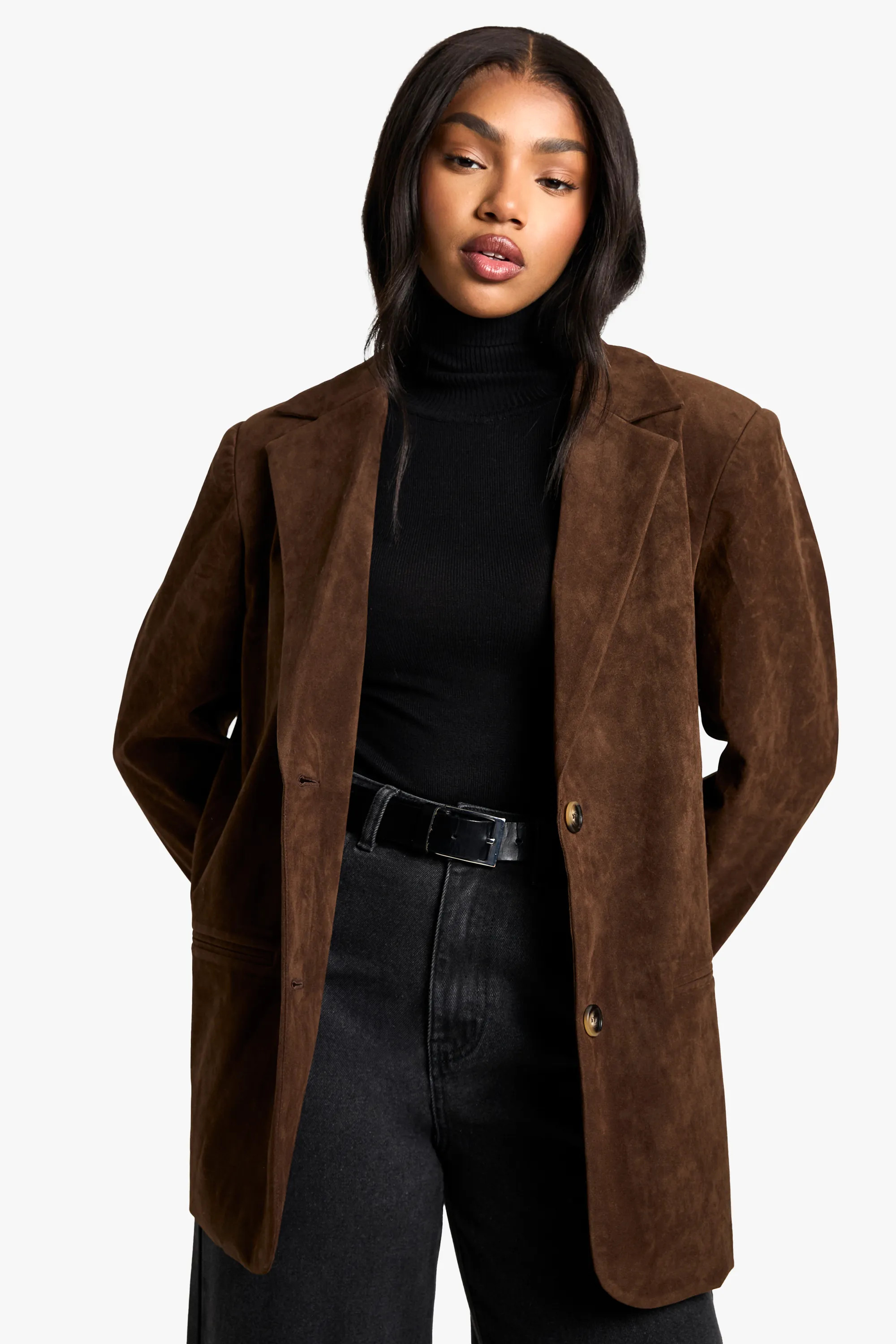 Vintage Look Faux Suede Relaxed Fit Blazer | boohoo (US & Canada)