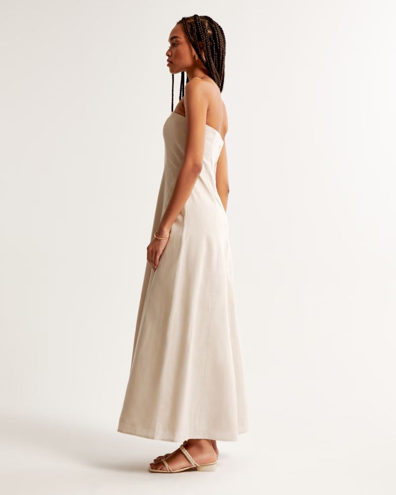 Strapless Skimming Linen-Blend Maxi Dress | Abercrombie & Fitch (US)