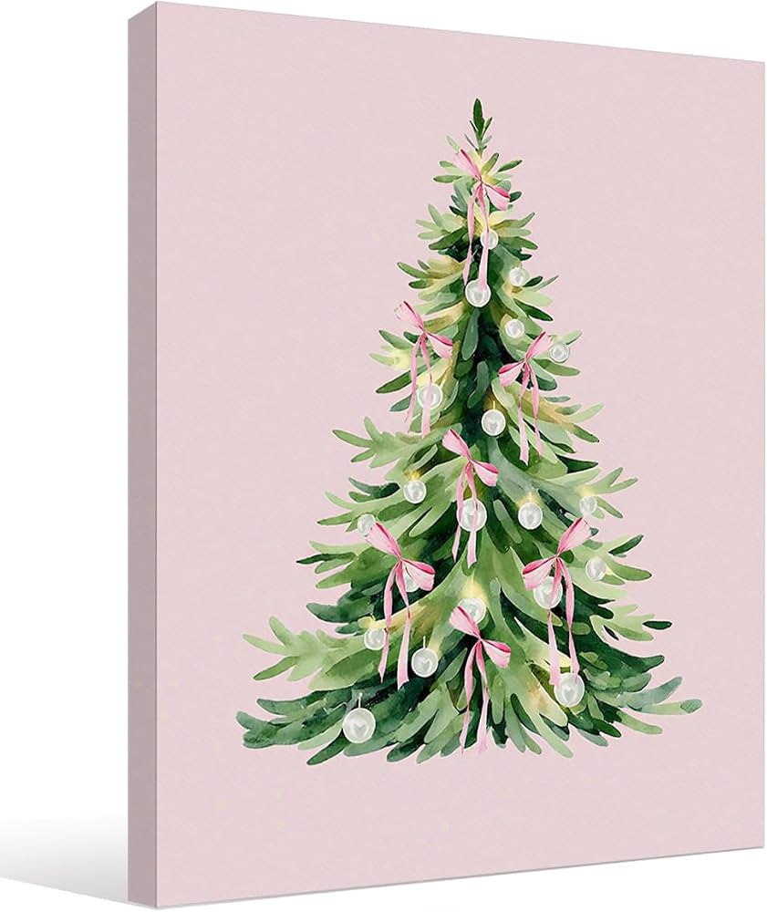 STHTTSW Pink Christmas Tree Wall Art Decor Preppy Christmas Canvas Print | Amazon (US)