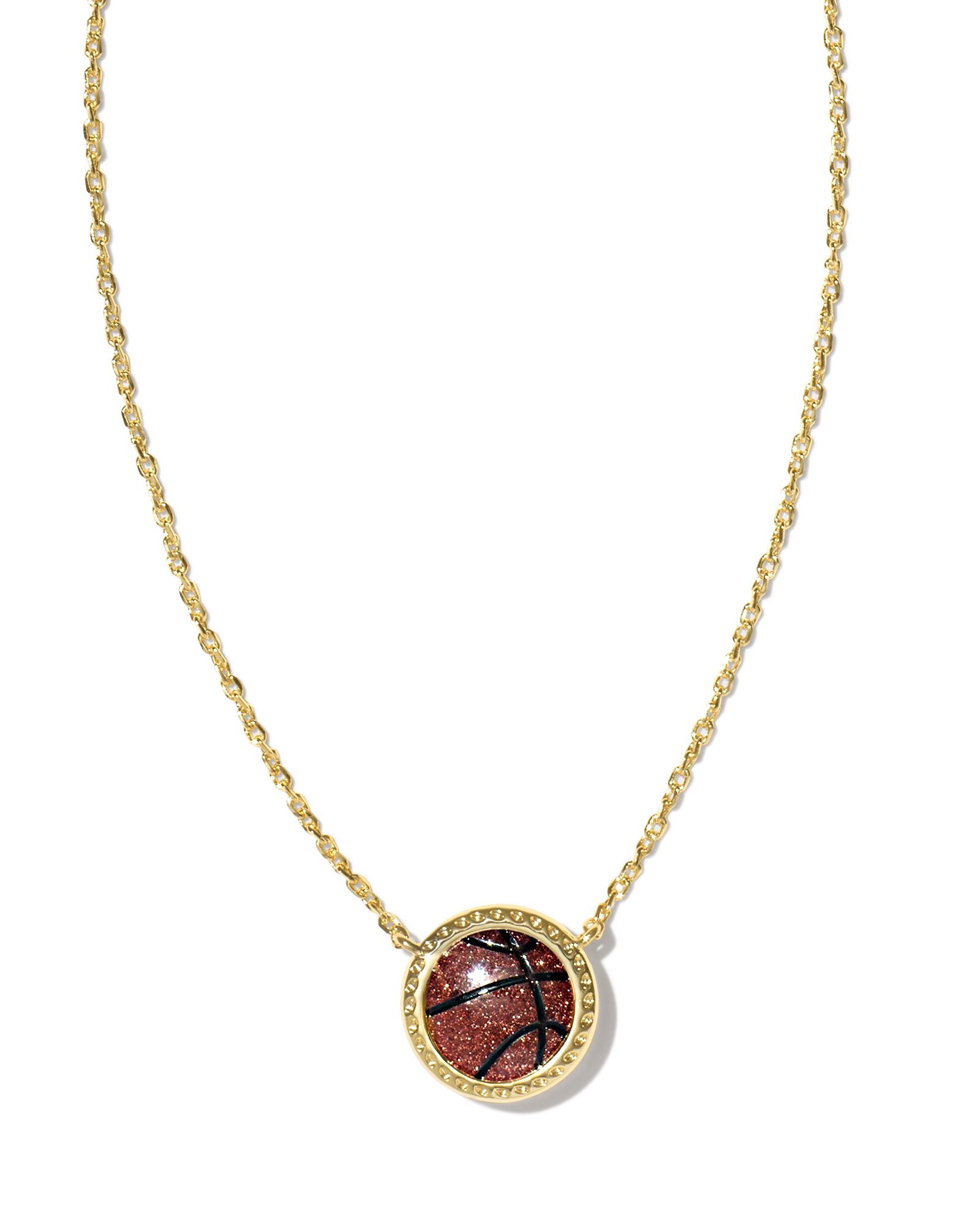 Basketball Gold Short Pendant Necklace in Orange Goldstone | Kendra Scott