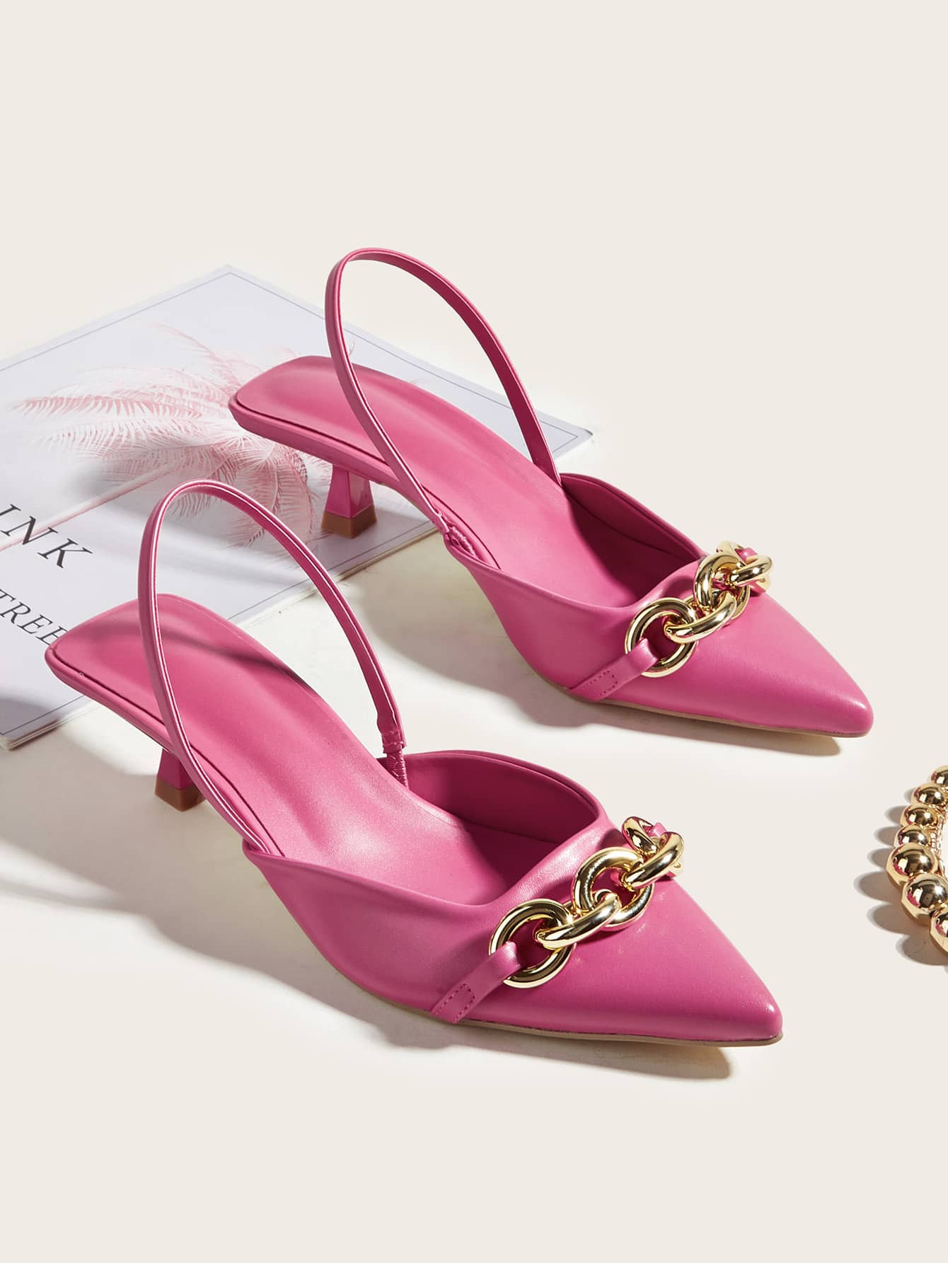 Chain Detail Stiletto Heeled Slingback Pumps | SHEIN