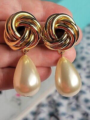 Estate Gorgeous Vtg 1980'S Pearl Drop Dangle Goldtone Earrings - ERWIN PEARL  | eBay | eBay US