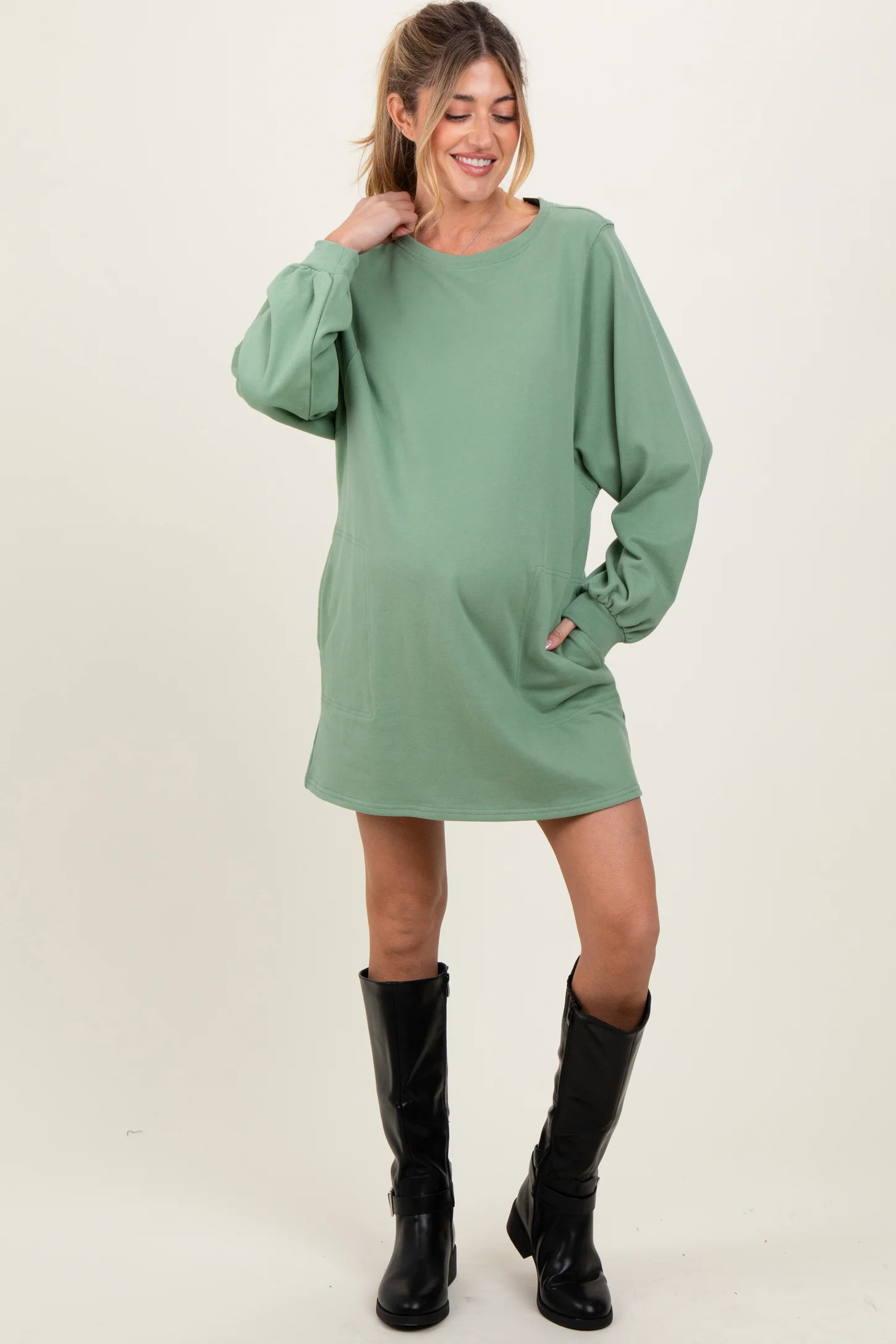 Light Olive Ultra Soft Maternity Sweatshirt Dress | PinkBlush Maternity
