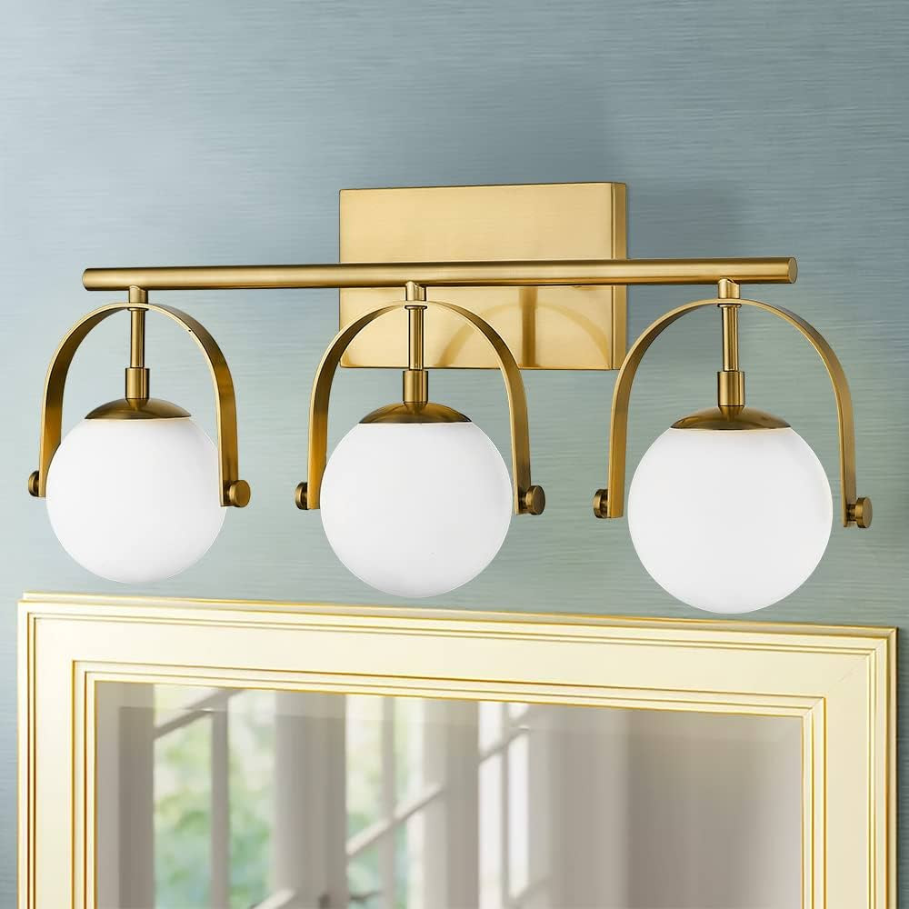 Modern Bathroom Vanity Light Fixtures, 3-Light Bathroom Light Fixtures in Gold Finish with Froste... | Amazon (US)