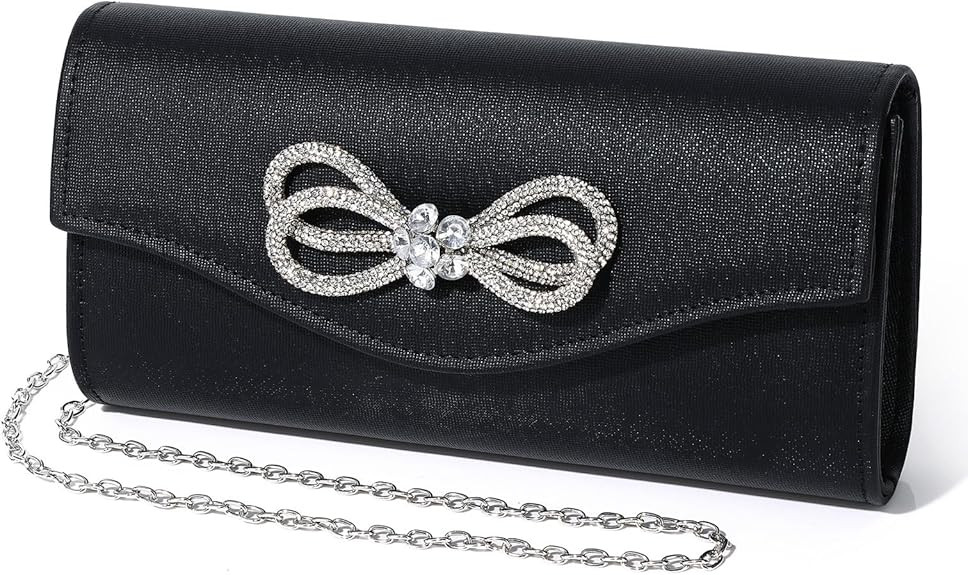 Women Evening Handbag Shiny Crystal Bow Flap Clutch Purse for Women Wedding Party Prom Purse | Amazon (US)