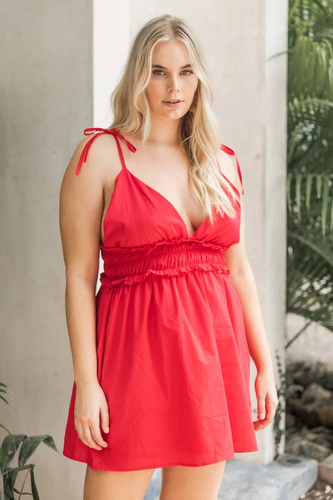 More Than You Red V-Neck Mini Dress | Pink Lily