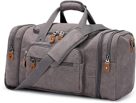 Plambag Canvas Duffle Bag for Travel, 50L Duffel Overnight Weekend Bag(Gray) | Amazon (US)