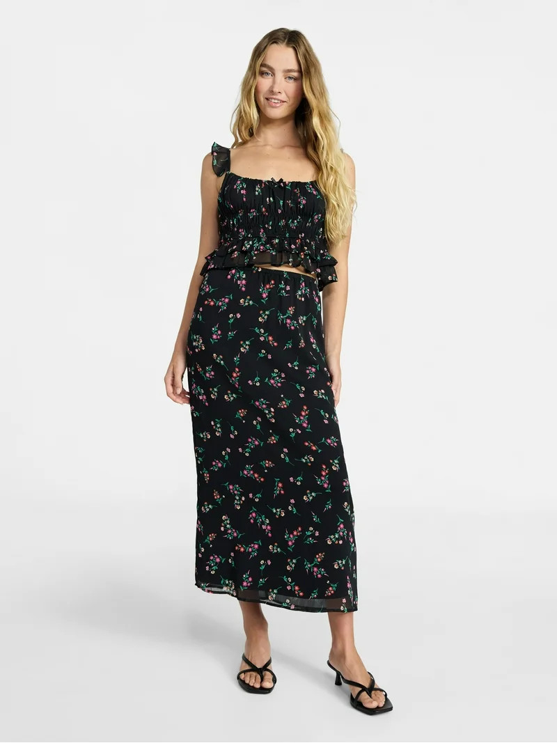 No Boundaries Printed Ruffle Tank and Skirt, 2-Piece Set, Women's | Walmart (US)