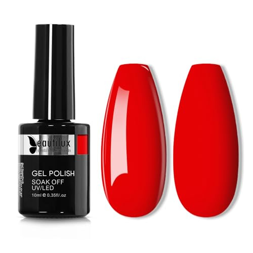 beautilux Red Gel Nail Polish, 1Pcs Bright Red Color Gel Polish High Gloss Soak Off UV Nail Art Gel Manicure Salon at Home for Women (10ML) | Amazon (US)