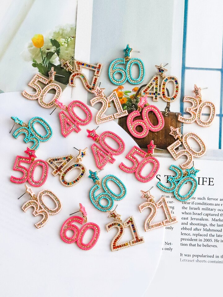 1pair Simple Alloy Dangle Earrings With Bead And Rhinestone Decoration For Women's Birthday Anniv... | SHEIN