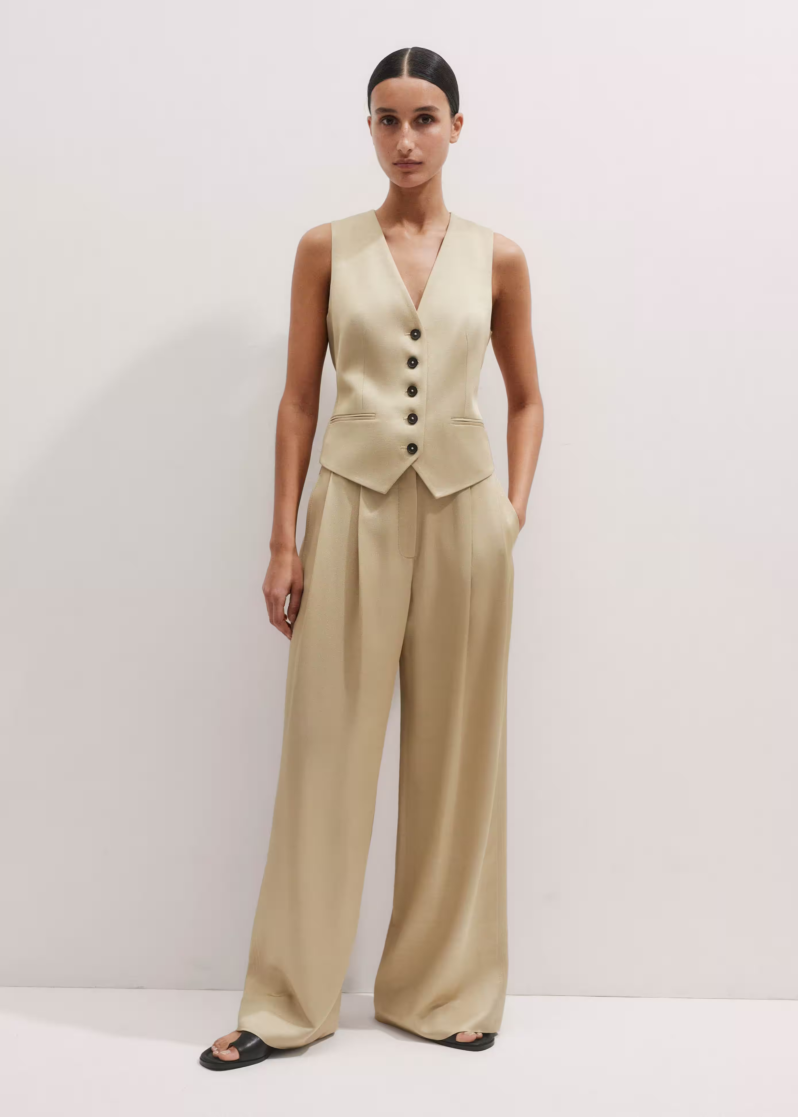 Women's Gold Elevated Metallic Waistcoat + Tailored Wide-Leg Trouser Suit | ME+EM | ME+EM Global (Excluding US)