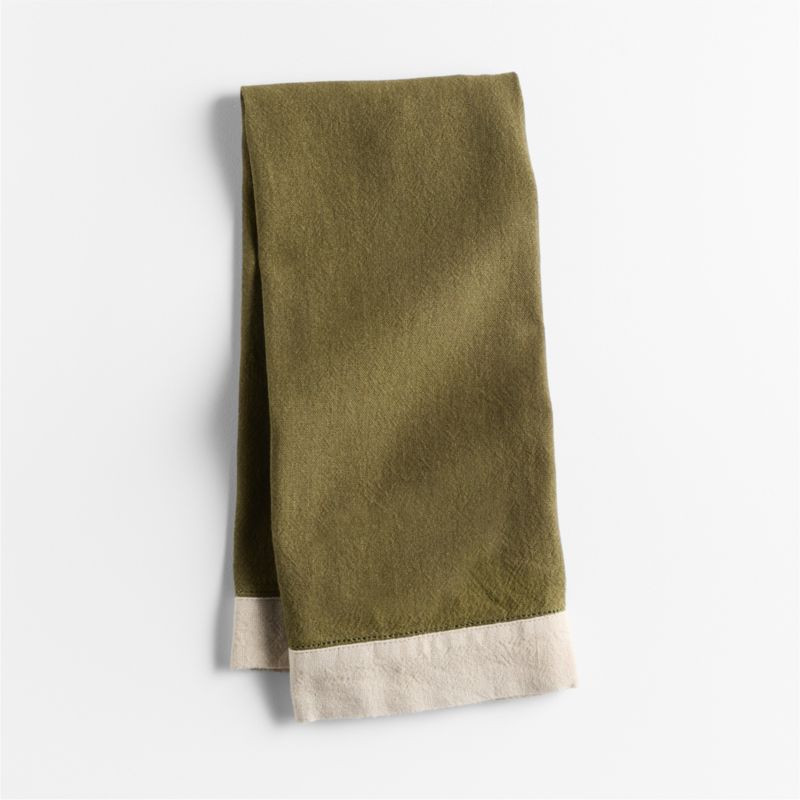 Marin Desert Green Linen-Organic Cotton Blend Dish Towel | Crate & Barrel | Crate & Barrel