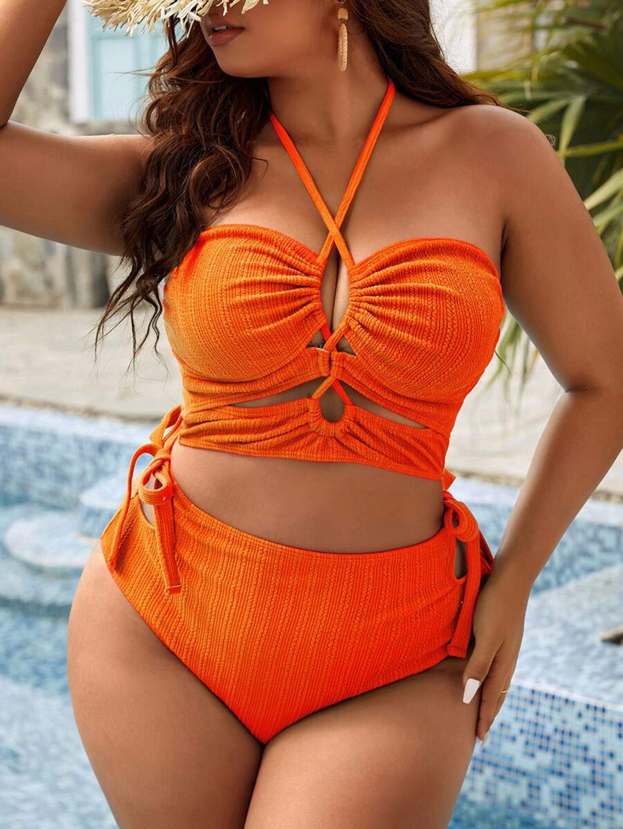 SHEIN Swim BAE Plus Drawstring Side Halter Bikini Swimsuit | SHEIN