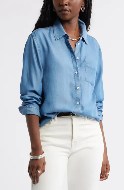 caslon(r) Chambray Button-Up Shirt in Medium Wash at Nordstrom, Size X-Large | Nordstrom