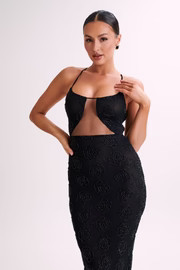 Kathy Rose Beaded Midi Dress - Black | MESHKI US