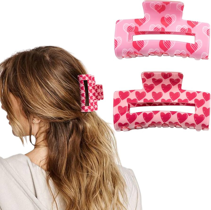 Valentine's Day Hair Clip for Women, Large Claw Clips for Thick Hair and Long Hair, Heart Hair Cl... | Amazon (US)