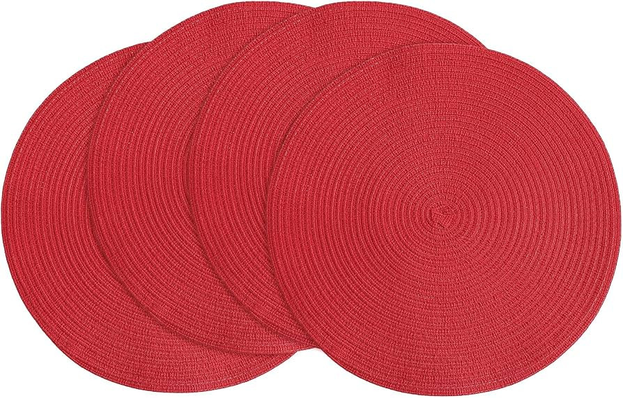 Floroom 15 Inch Round Braided Placemats Set of 4, Washable Heat Resistant Cotton Polyester Circle... | Amazon (US)