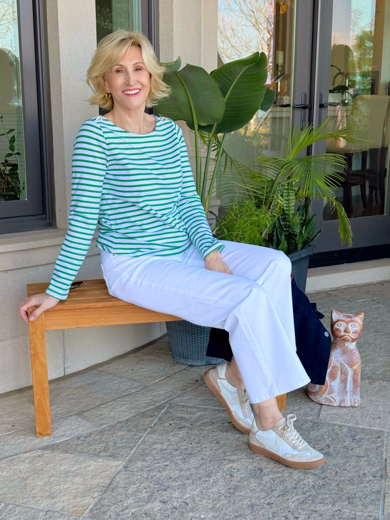 A little bit preppy, a little bit playful… this green and white striped top from Talbots is giving me that easy, put-together feel I always reach for. Paired it with crisp white pants and my retro sneakers for that comfy-but-still-stylish vibe I love on busy days.

It’s one of those outfits that just works for everything—school runs, coffee stops, and everything in between.

#LTKootd #LTKgrwm #LTKSeasonal
