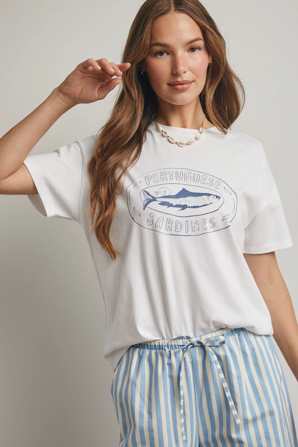Portuguese Sardines Graphic Tee - Off White/Blue | Ama La Vita