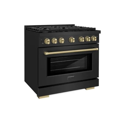 ZLINE Autograph Edition 36 in. 5.2 cu. ft. Paramount Dual Fuel Range with 6 Burner Gas Cooktop and Electric Convection Oven in Black Stainless Steel w | Wayfair North America