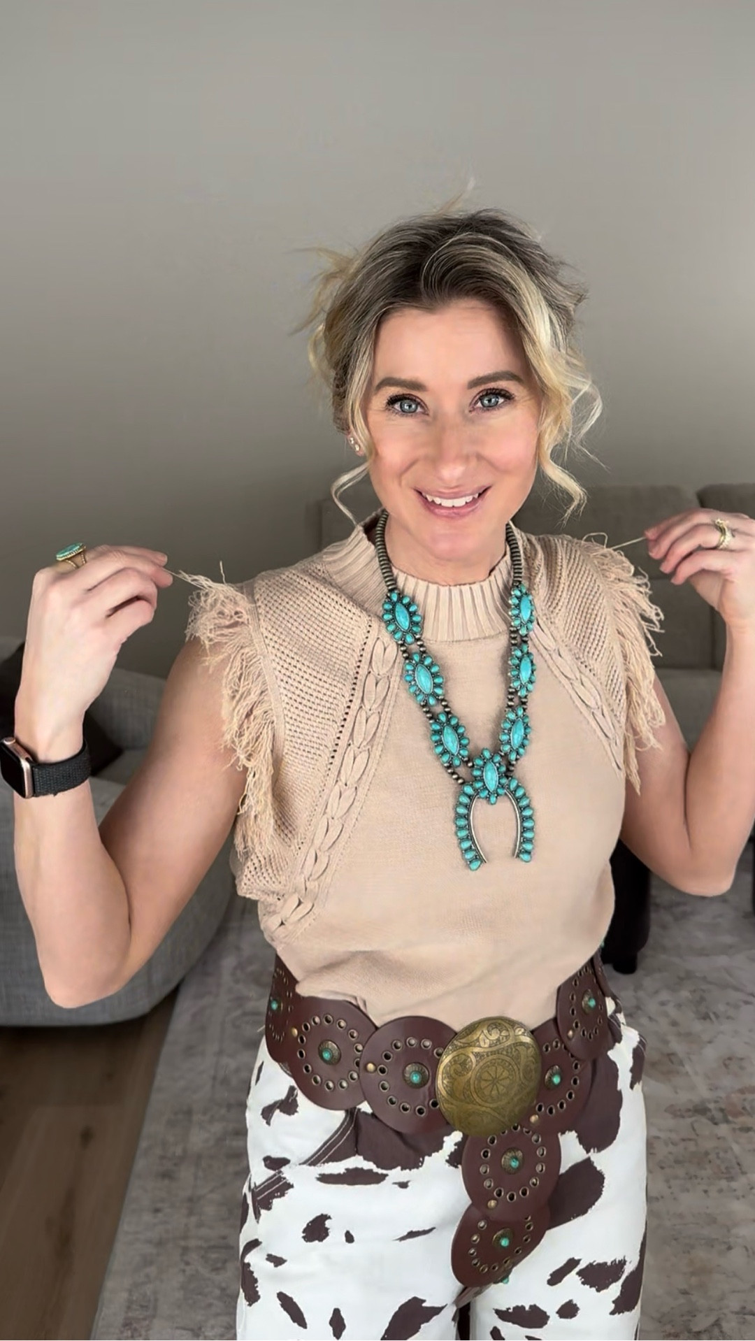 Cow print is having a moment and these barrel jeans might be my favorite find yet 🤎🐄
Styled them with a fringe knit and turquoise for an easy western-inspired outfit that still feels everyday wearable. Everything linked!

#LTKootd #LTKdayinmylife #LTKgrwm