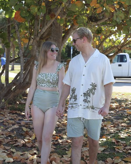 Matching couples swim in sage green stripe. Receive a discount with code SPRINGDANIELLE 

#LTKswim