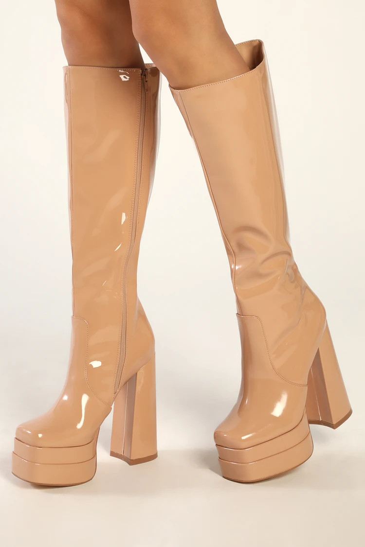 Brunay Light Nude Square Toe Platform Over-the-Knee Boots | Lulus