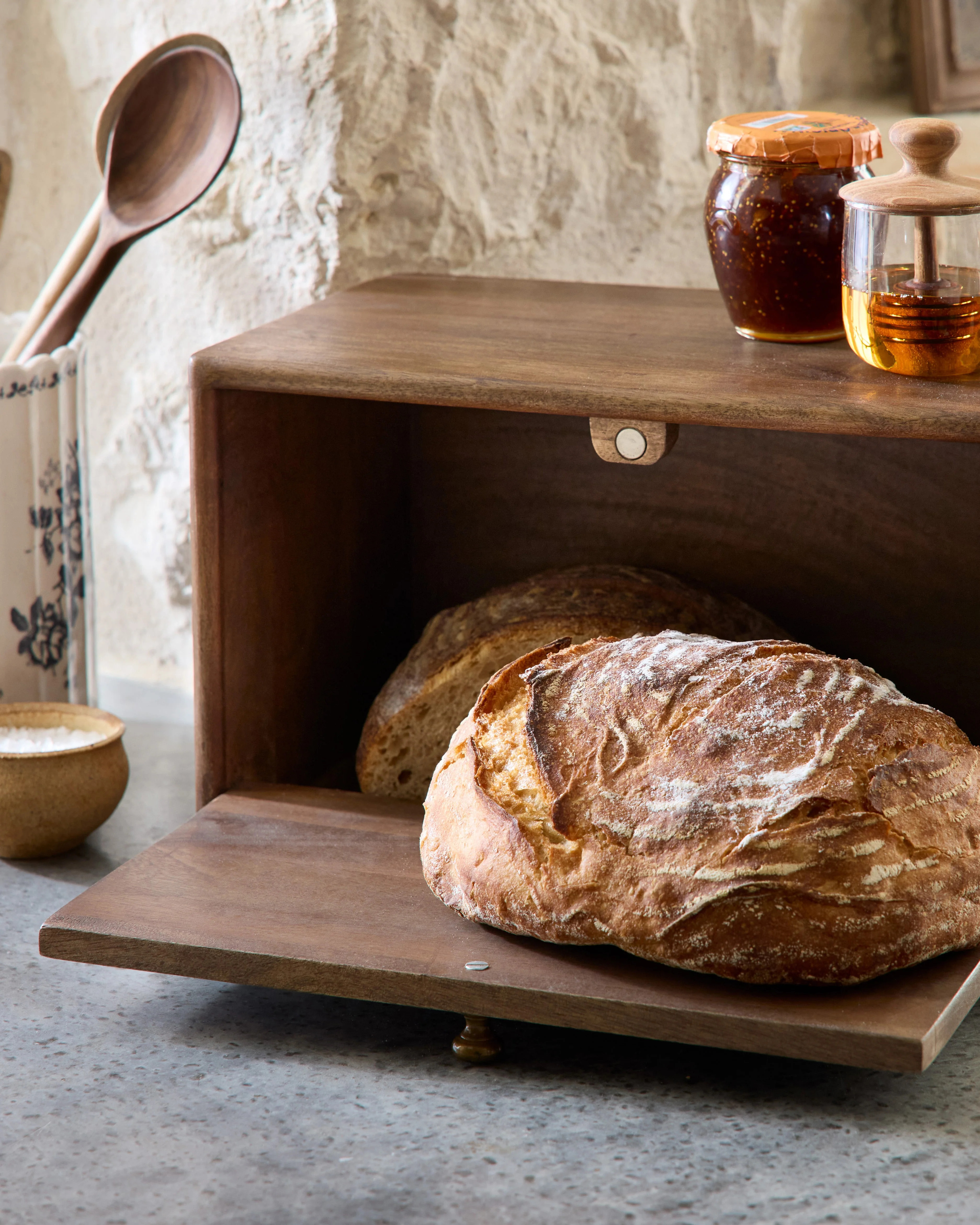 Antiqued Wood Carved Bread Box | Magnolia