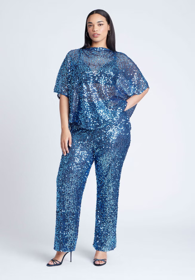 Sequin Open Mesh Straight Leg Pant | Eloquii