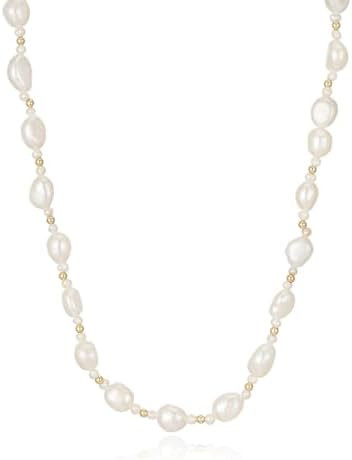 JaruJaru Freshwater Baroque Pearl Necklace，18K Gold Dainty Choker Necklace for Women Girls Plat... | Amazon (US)